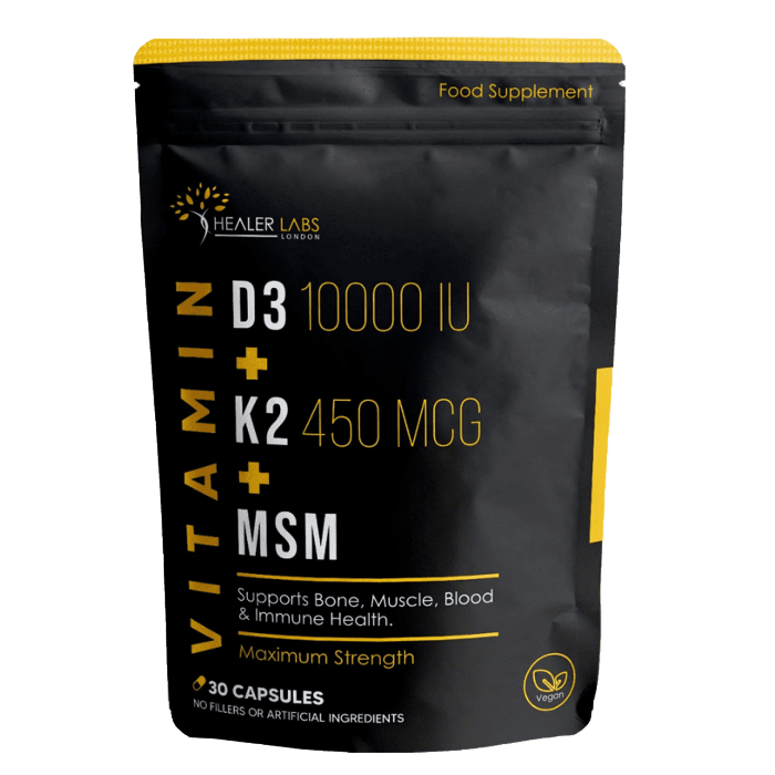 Vitamin D3 + K2 & MSM - 10,000 IU Vitamin D3, 450mcg Vitamin K2 -  Healer Labs UK. - Healer Labs London